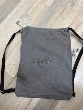 Hard Rock Cafe Dark Gray Drawstring Backpack  and pin